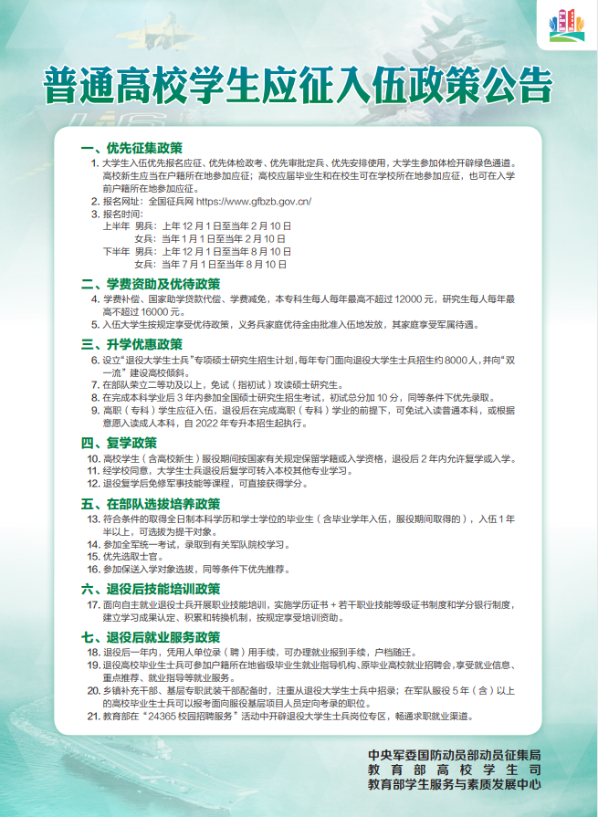 普通高校學(xué)生應(yīng)征入伍政策公告.png